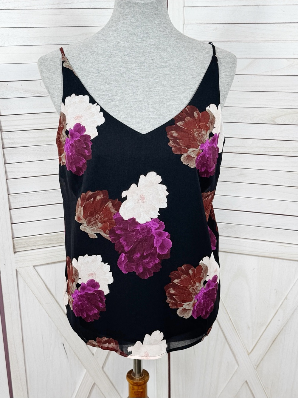 Banana Republic Floral Chiffon Camisole Top Black Pink Medium Coquette Glam Goth